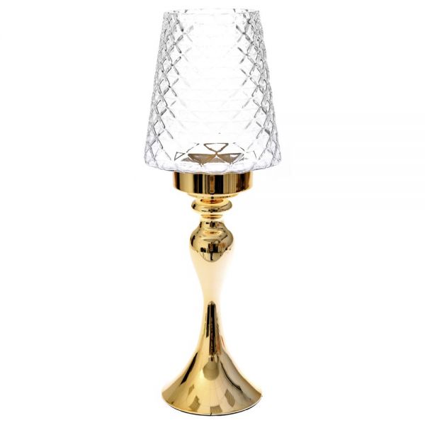 GLASS CANDLE HOLDER D13X49 cm WITH GOLD METAL BASE