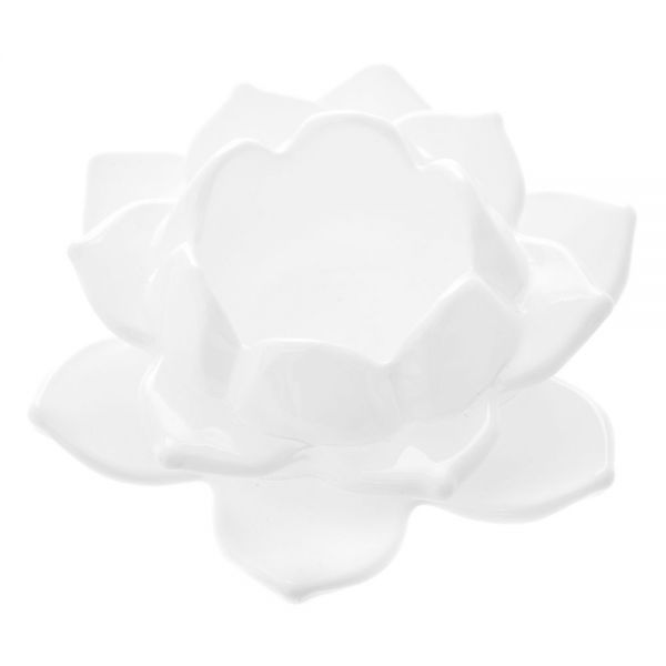 GLASS WHITE LOTUS FLOWER D 10X4 CANDLEHOLDER