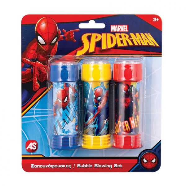 AS 3 BUBBLE BLOWING BOTTLES MARVEL SPIDERMAN FOR AGES 3+