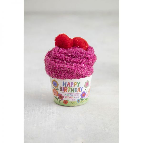 NATURAL LIFE  SOCKS CUPCAKE HAPPY BIRTHDAY FLOWERS (ONE SIZE)