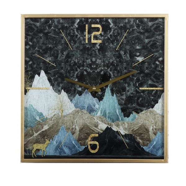IRON WALL CLOCK WITH GLASS SQUARE MOUNTAIN 41x41x5 cm