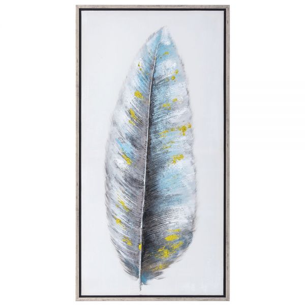 FRAMED OIL PAINTING OF A FEATHER 125X65 CM