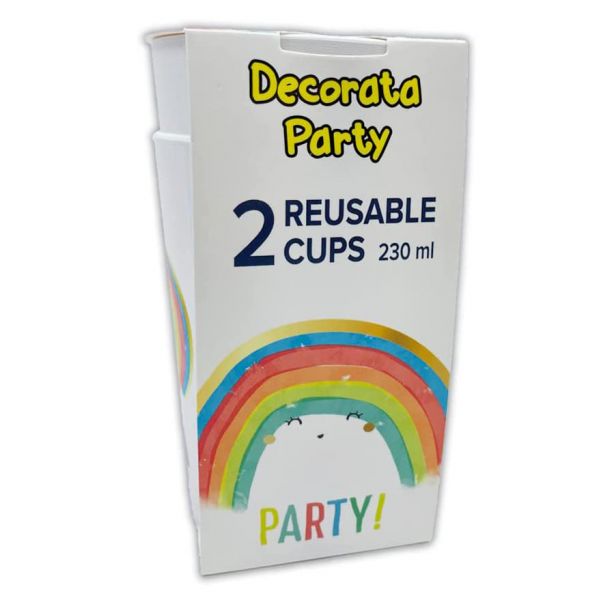 REUSABLE CUP 230ml 2 pcs RAINBOW PARTY
