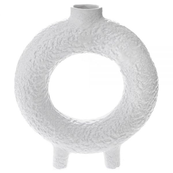 WHITE CERAMIC ROUND VASE 28X10X33 CM WITH HOME IN THE MIDDLE