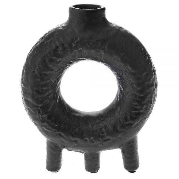 BLACK CERAMIC ROUND VASE 20X10X26 CM WITH HOME IN THE MIDDLE