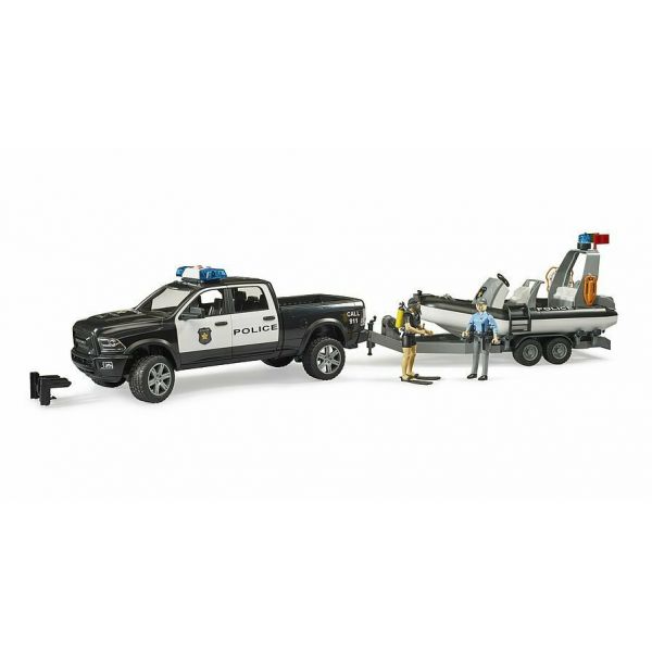 BRUDER POLICE RAM 2500 WITH TRAILER AND BOAT