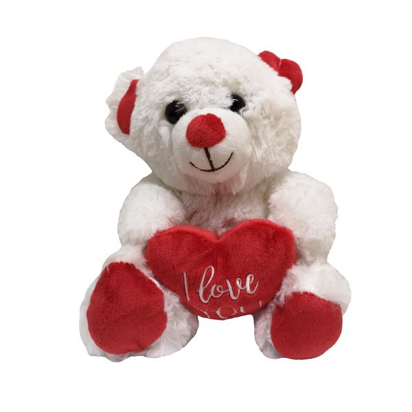 PLUSH WHITE TEDDY BEAR WITH HEART 20 cm