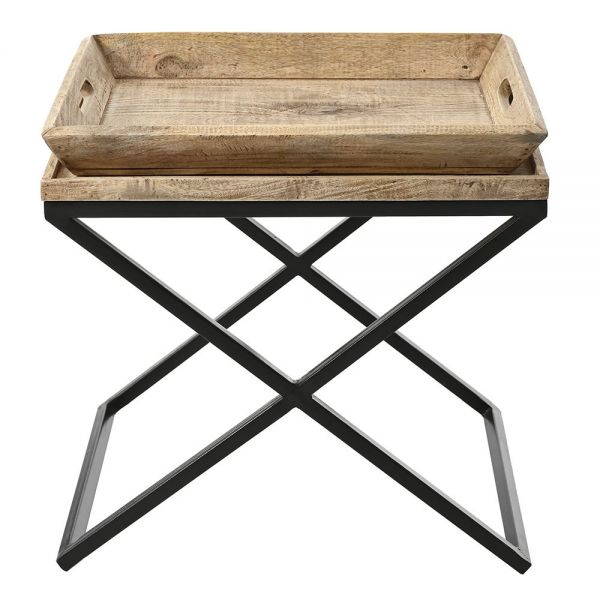  WOODEN TABLE WITH TRAY 55x45x56 CM WITH METALLIC LEGS