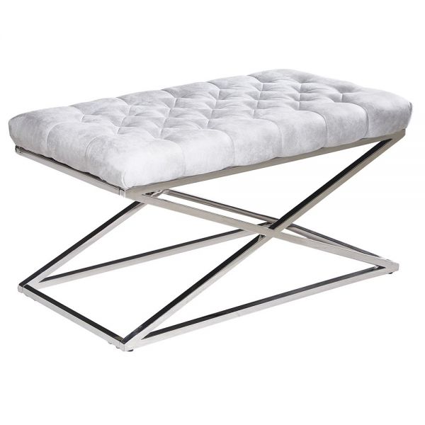  SILVER STAINLESS STEEL BENCH 97X44X46 CM WITH WHITE FABRIC SEAT