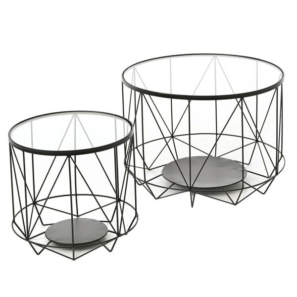 METAL TABLE SET 2 pcs WITH GLASS LARGE:60x60x40 CM SMALL:40x40x38 CM