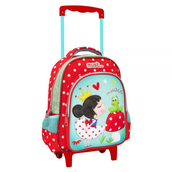 MUST TODDLER TROLLEY BACKPACK 27X10X31 cm 2 CASES 3D SOFT PRINCESS FROG