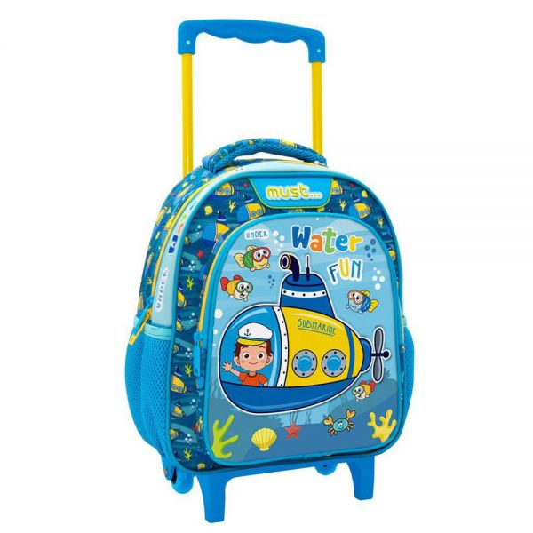 MUST TODDLER TROLLEY BACKPACK 27X10X31 cm 2 CASES 3D SOFT UNDER WATER FUN