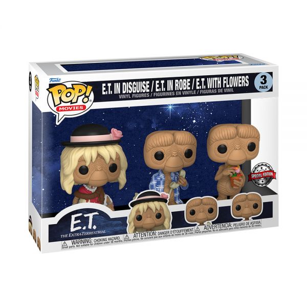 FUNKO POP! 3 PACK MOVIES E.T. VINYL FIGURES E.T. IN DISGUISE - E.T. IN ROBE - E.T. WITH FLOWERS