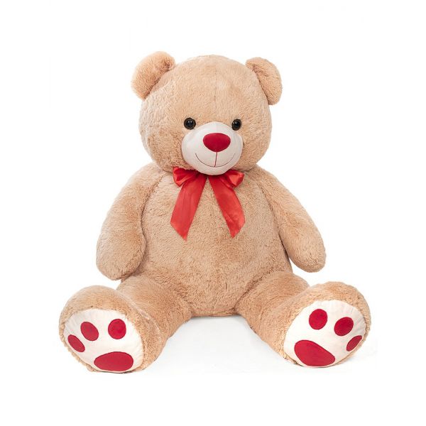 PLUSH BEIGE GIANT BEAR 150 cm WITH RED BOW