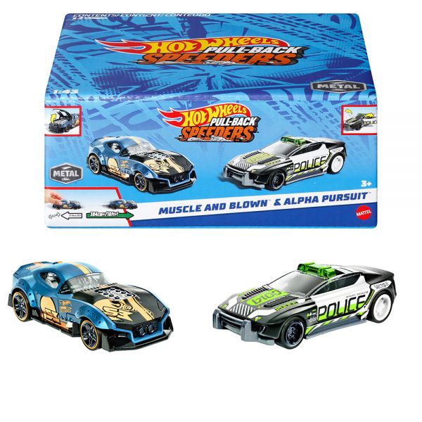 HOT WHEELS CARS PUL BACK SET OF 2 - MUSCLE AND BLOWN & ALPHA PURSUIT