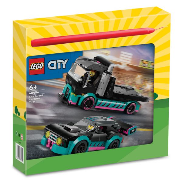 TOY CANDLE LEGO® CITY RACE CAR AND CAR CARRIER TRUCK