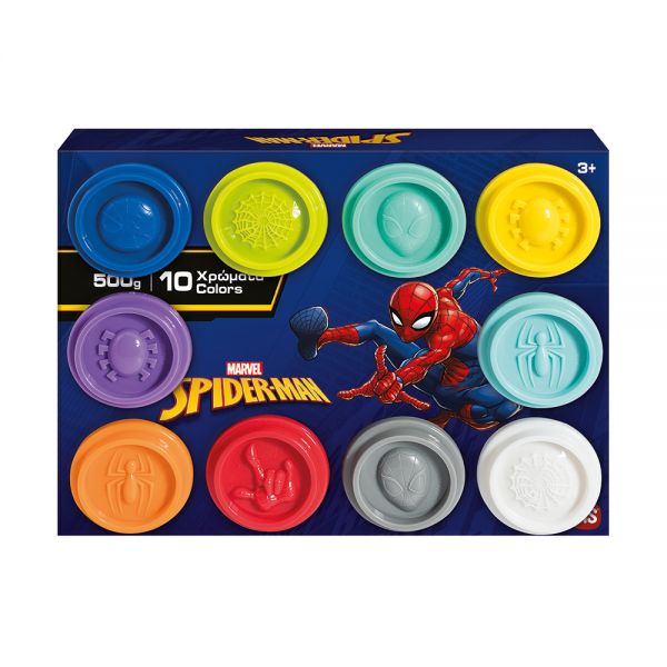 AS DOUGH MARVEL SPIDERMAN SET WITH 10 POTS AND 3D CAPS 500gr FOR AGES 3+ 