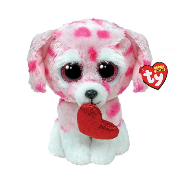 TY BEANIE BOOS RORY PLUSH PINK DOG WITH HEARTS 15 cm