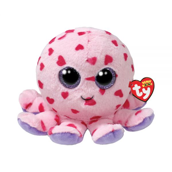 TY BEANIE BOOS BUBBLES PLUSH PINK OCTOPUS WITH HEARTS 15 cm