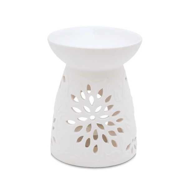 CERAMIC CANDLE WARMER TAPERED WHITE FLORAL