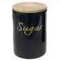  BLACK CERAMIC SUGAR CANISTER WITH BAMBOO LID 12X12X17 CM