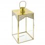  GLASS LANTERN 11X11X23 CM WITH GOLD METAL TOP AND DESIGN