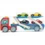 LE TOY VAN WOODEN RACE CAR TRANSPORTER 32X7X14 cm WITH 4 CARS