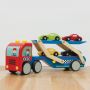LE TOY VAN WOODEN RACE CAR TRANSPORTER 32X7X14 cm WITH 4 CARS