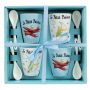 SET OF 4 CERAMIC CUPS WITH SPOON LITTLE PRINCE PLANE AND MOON
