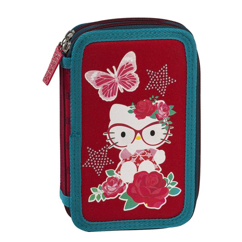 DOUBLE FULL PENCIL CASE HELLO KITTY RED