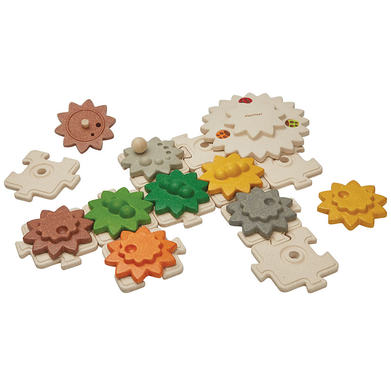 PLAN TOYS WOODEN TOY GEARS AND LARGE PUZZLE