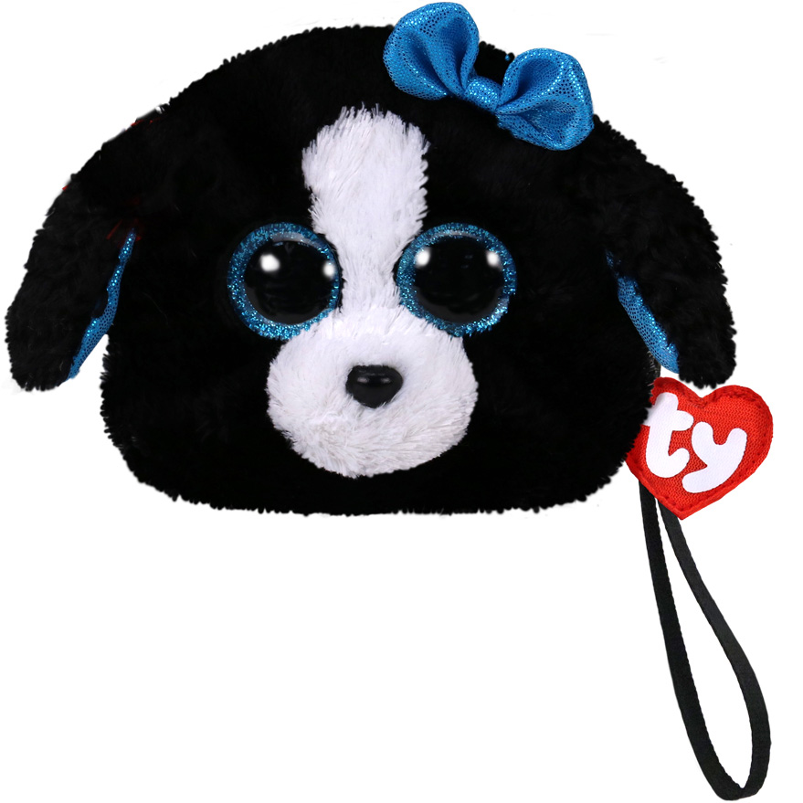TY BEANIE BOOS TRACEY PLUSH WRISTLET PUPPY DOG BLACK AND WHITE