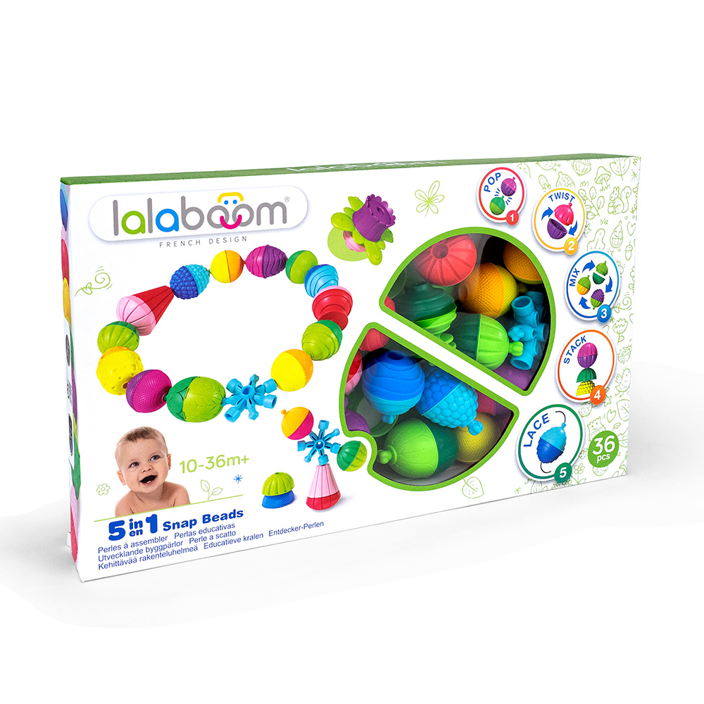 LALABOOM 5IN1 EDUCATIONAL BABY TODDLER TOY SNAP BEADS 36 PCS FOR 10-36 MONTHS