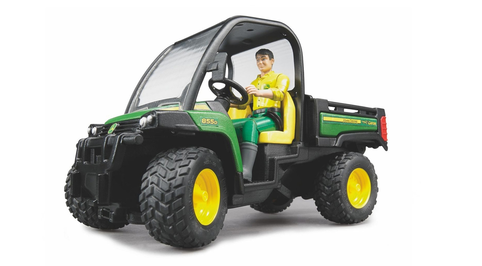 BRUDER JOHN DEERE XUV855D WITH BUGGY AND DRIVER