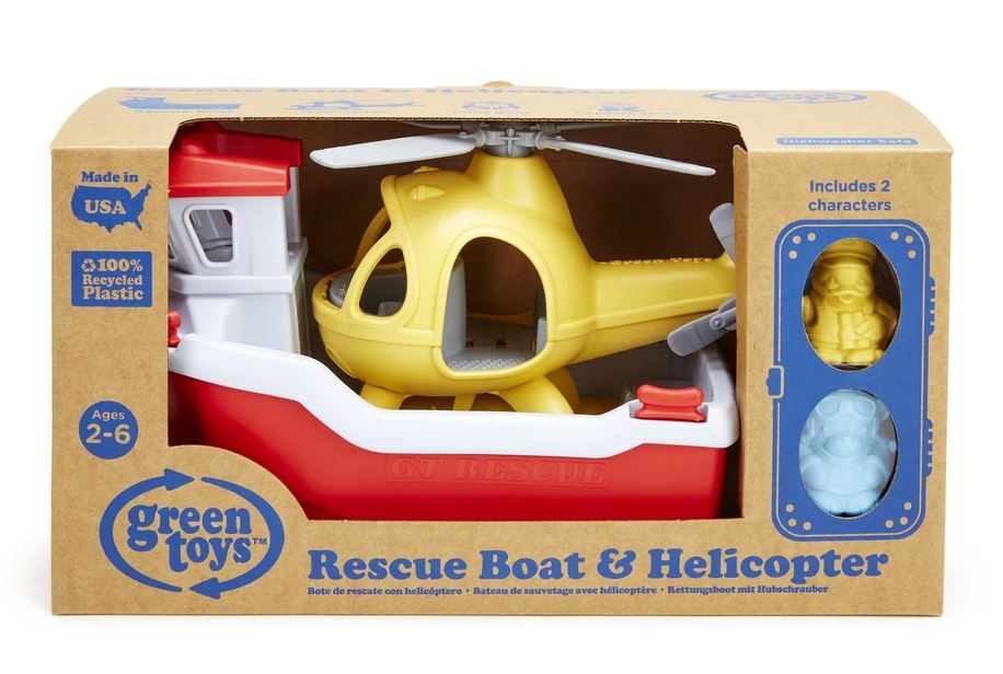 GREEN TOYS RESCUE BOAT WITH HELICOPTER RBH1-1155
