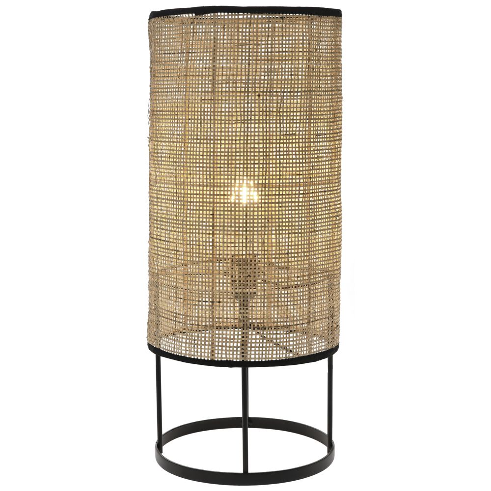 NATURAL RATTAN WEBBING TABLE LAMP D25X60 cm WITH BLACK METAL STAND