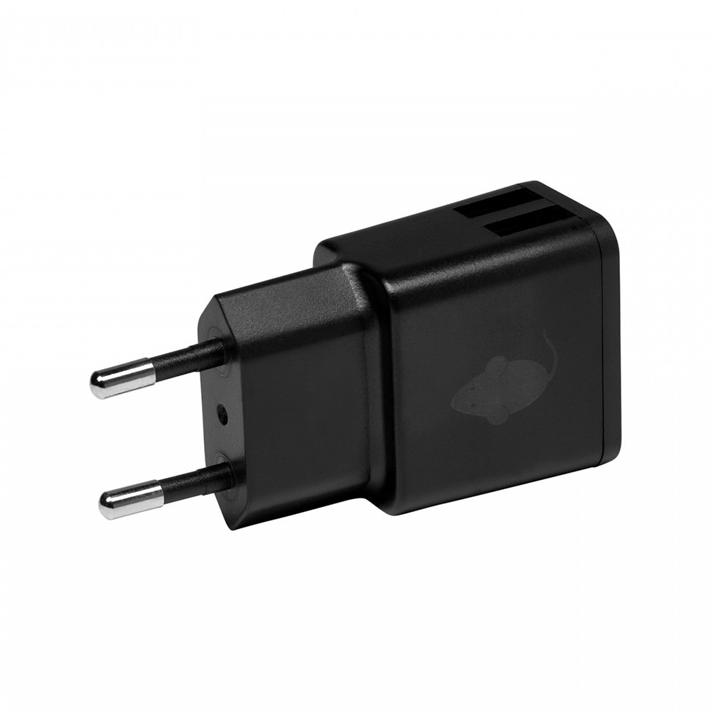 GREEN MOUSE WALL ADAPTER DUAL USB-A 2,4A BLACK