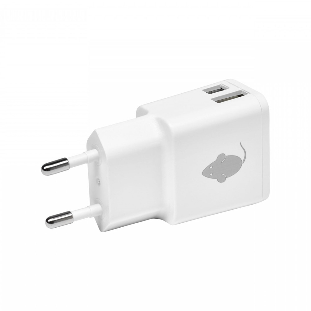 GREEN MOUSE WALL ADAPTER DUAL USB/USB-C 2,4A WHITE
