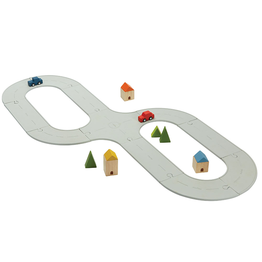 PLAN TOYS RUBBER ROAD AND TRAIN SET