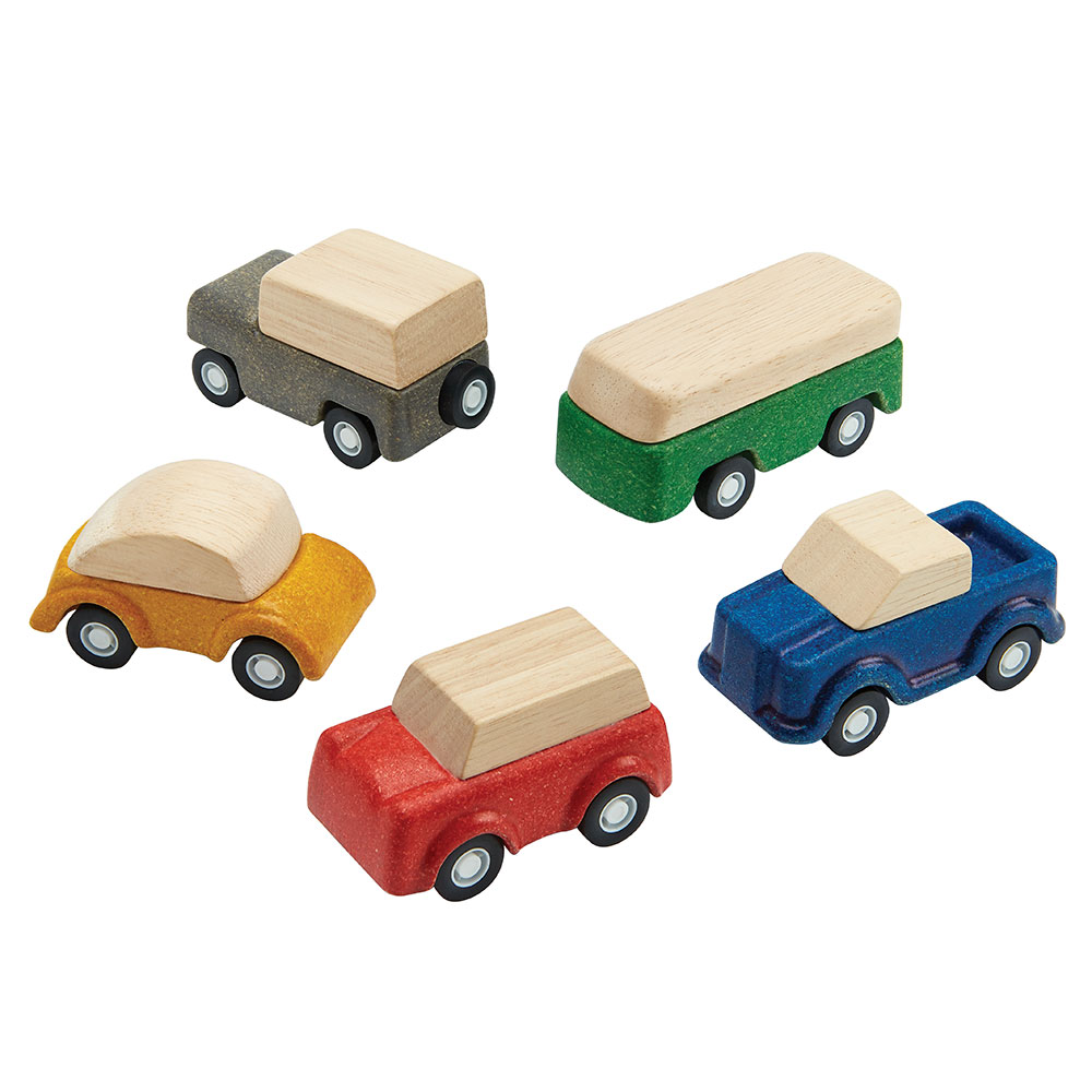 PLAN TOYS WOODEN SET WITH 5 CARS