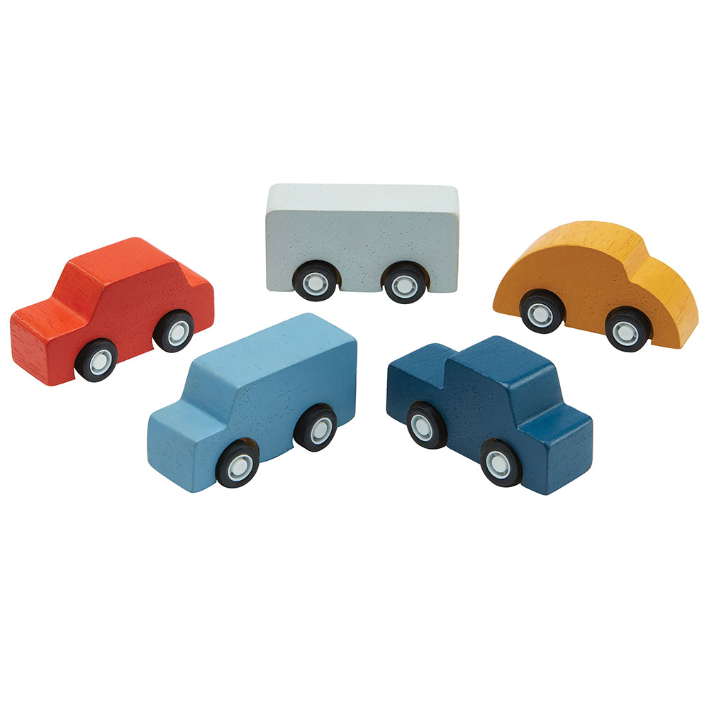 PLAN TOYS WOODEN SET WITH 5 MONOCHROME CARS