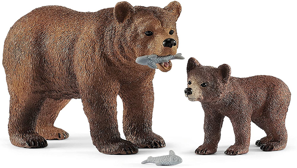 MINIATURE SCHLEICH GRIZZLY BEAR MOTHER WITH CUB