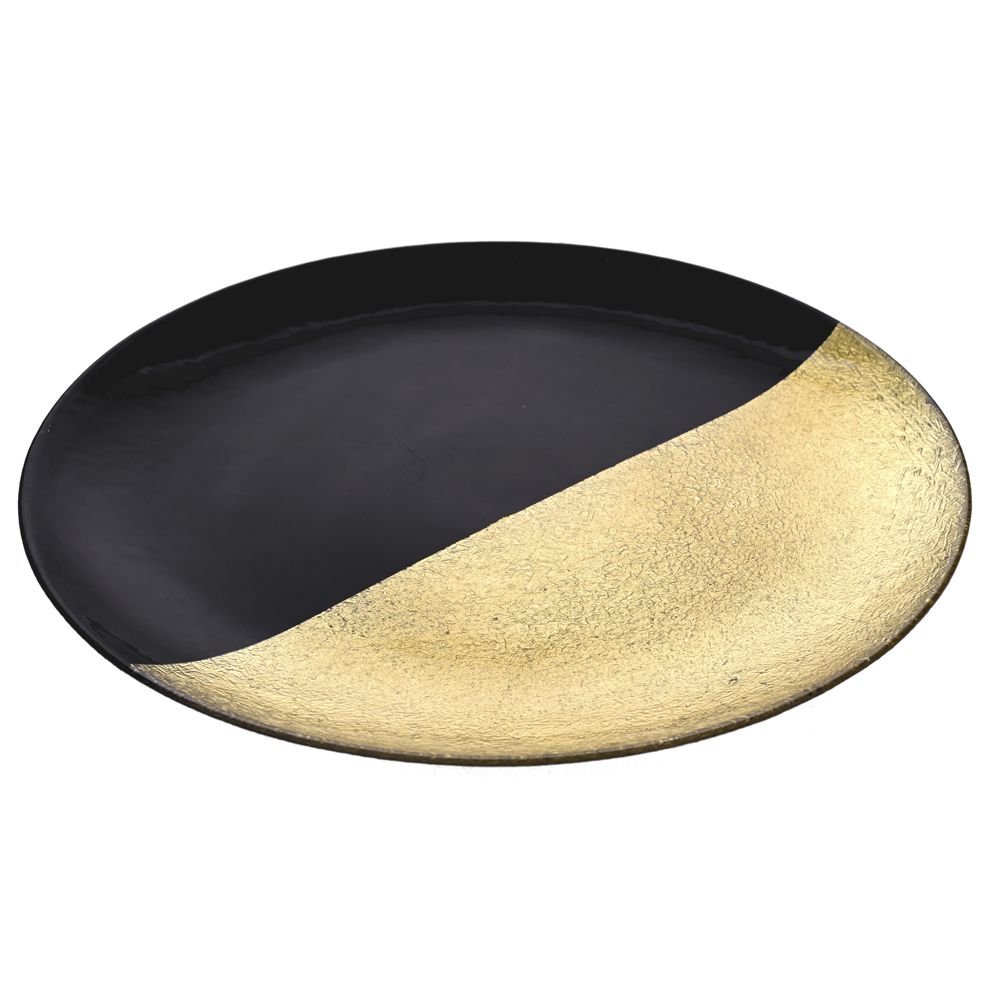 GOLD AND BLACK GLASS PLATE D27 cm