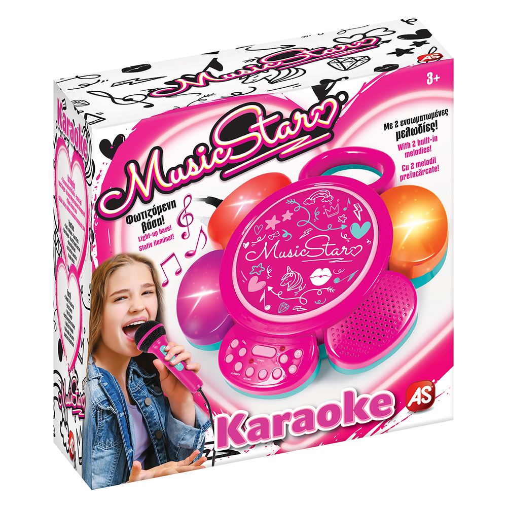 MUSIC STAR KARAOKE WITH LIGHT-UP BASE AND 2 BUILD-IN MELODIES FOR AGES 3+