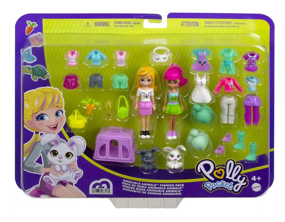 POLLY POCKET POLLY AND FRIEND WITH CLOTHES & SPORT ACCESSORIES - ADORABLE ANIMALS