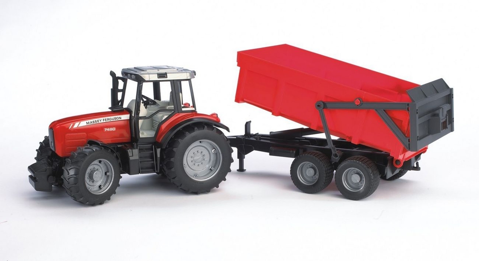 BRUDER TRACTOR MASSEY FERGUSON 7480 WITH TIPPING TRAILER