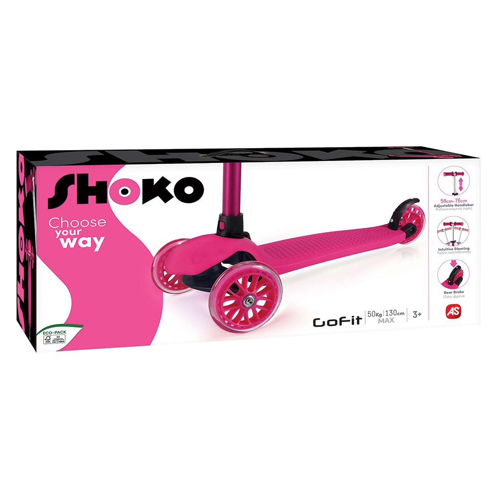 SHOKO KIDS SCOOTER GO FIT WITH 3 WHEELS PINK COLOR FOR AGES 3+