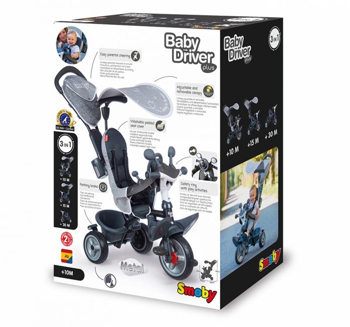 SMOBY TRICYCLE BABY DRIVER PLUS GREY