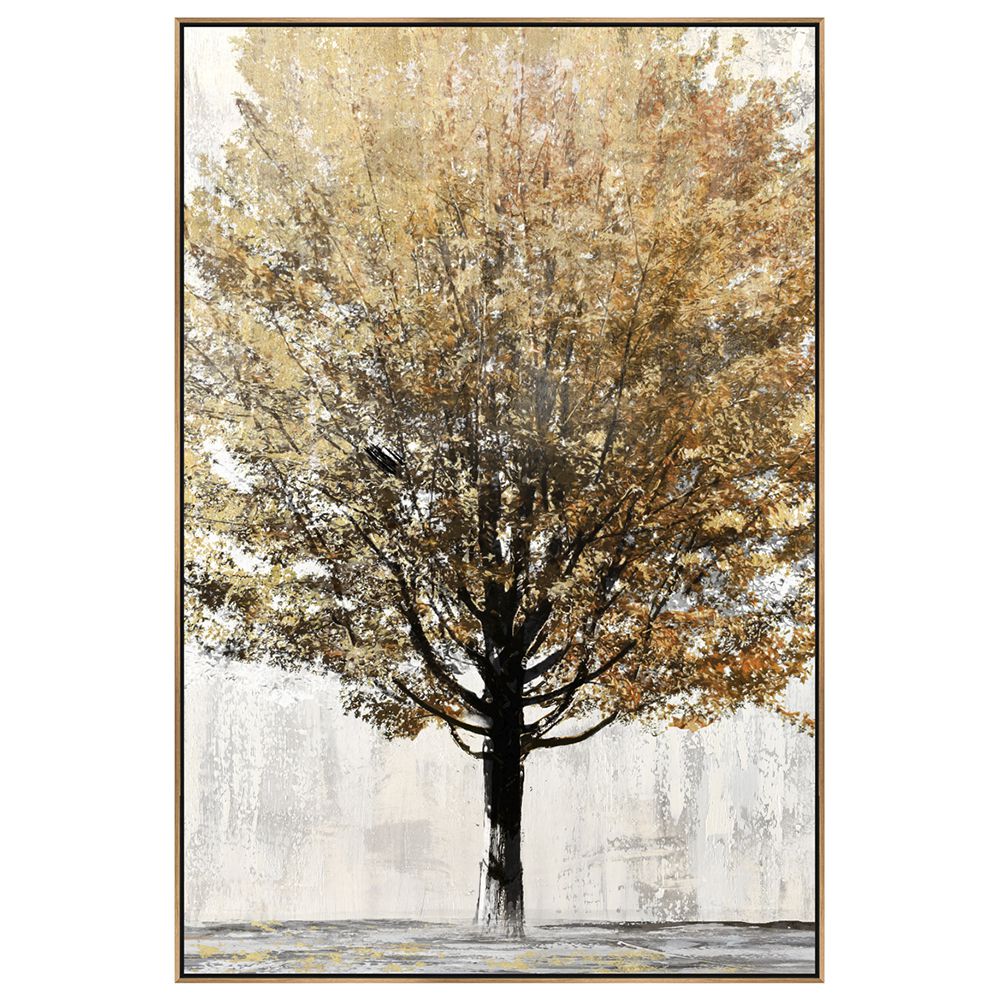 OIL PAINTING ON TOP OF PRINTED CANVAS WITH FRAME 102x152 CM GOLD LEAF TREE