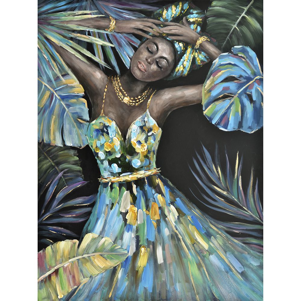 OIL PAINTING ON CANVAS WITH FRAME  92x122 CM TROPICAL LADY FIGURE